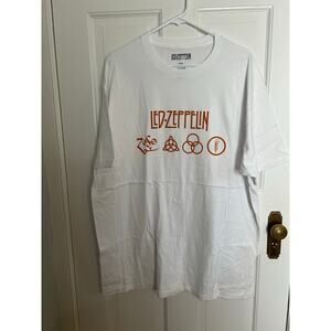 NEW Led Zeppelin Zoso Logo Band Letters White T Shirt Men's 2XL Concert Graphic